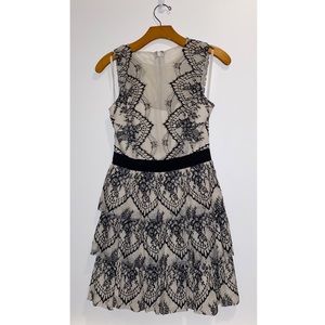 BCBG black and white tiered lace dress size 2